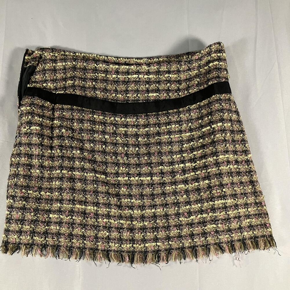 Bisou Bisou Skirt Womens 6 Black Pink Green Tweed Boucle Mini Fringe Lined‎ - Picture 10 of 10